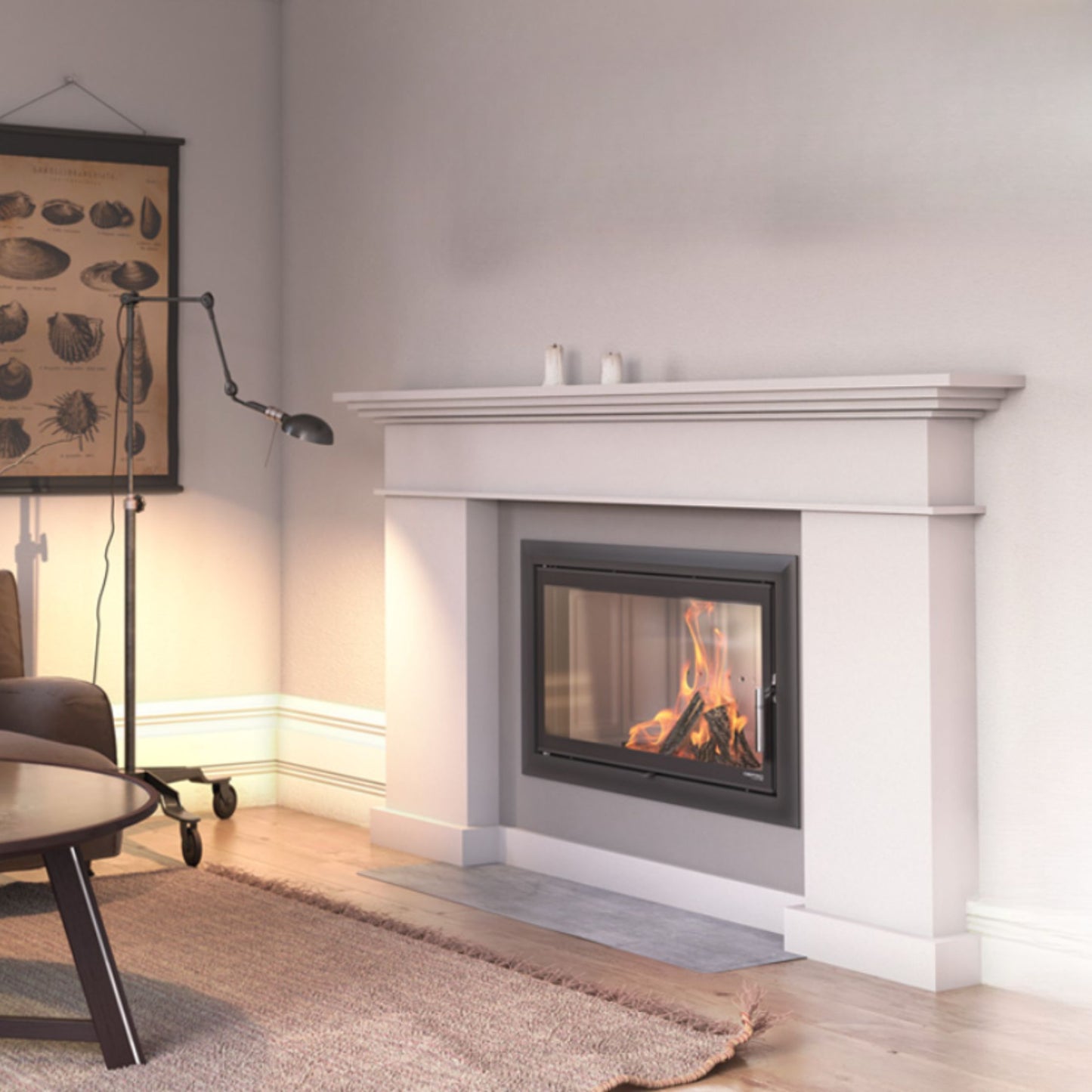 Kaminski vložek z ravno zasteklitvijo v prostoru