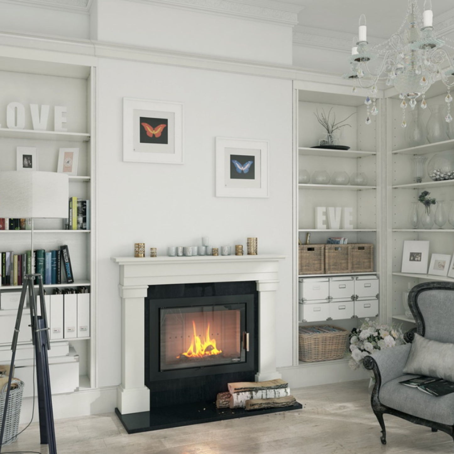 Kaminski vložek z ravno zasteklitvijo v prostoru