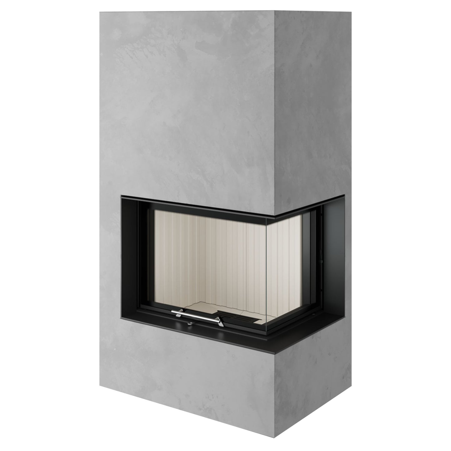 serijski toplozračni kamin z kaminskim vložkomz L - kotno zasteklitvijo