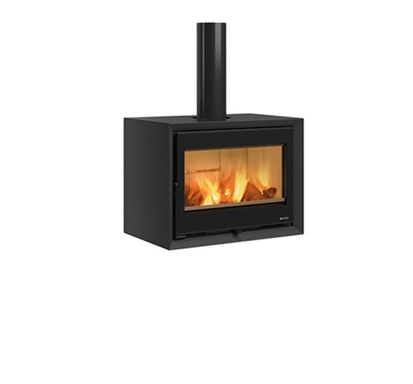 Kaminska peč v črni barvi, izgleda kot kaminski vložek, ker je brez podstavka, podstavek izberete sami