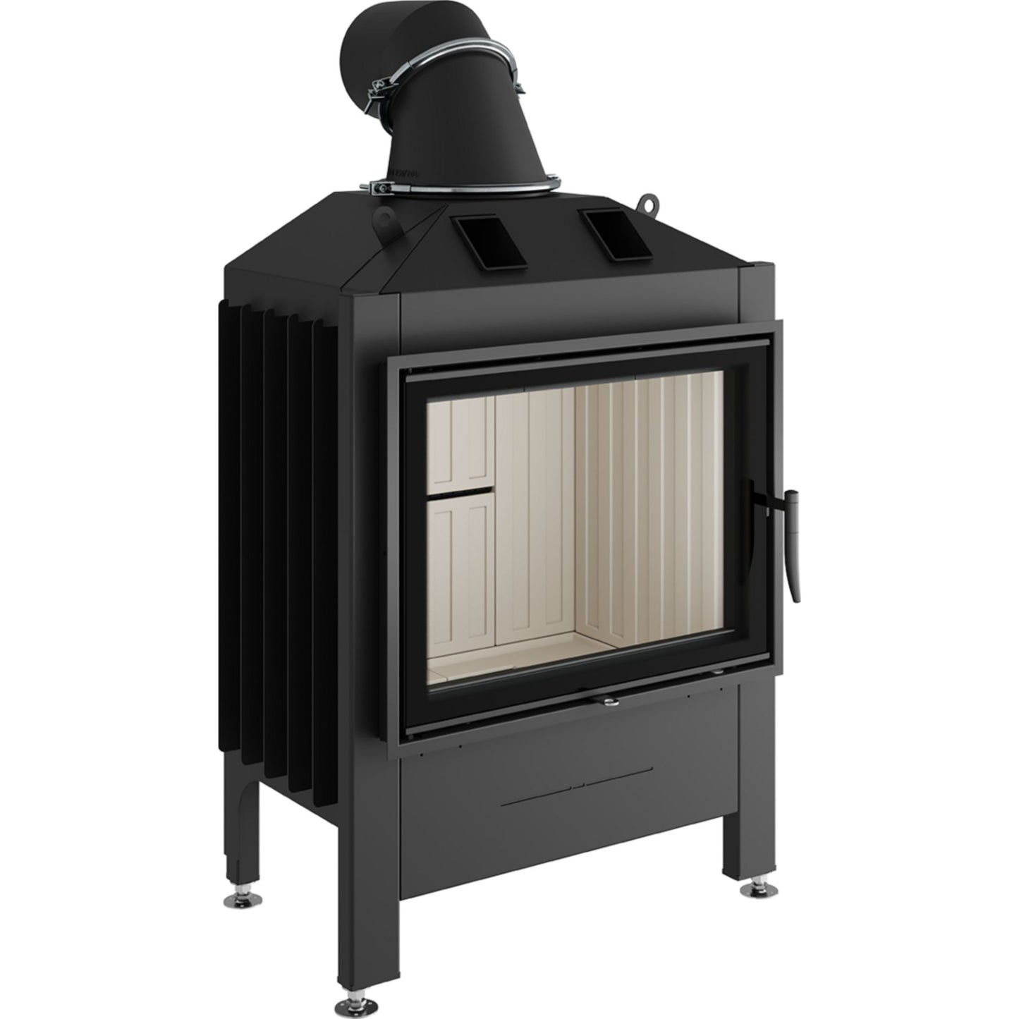 Kaminski vložek z ravno zasteklitvijo in krilnim odpiranjem kuriščnih vrat