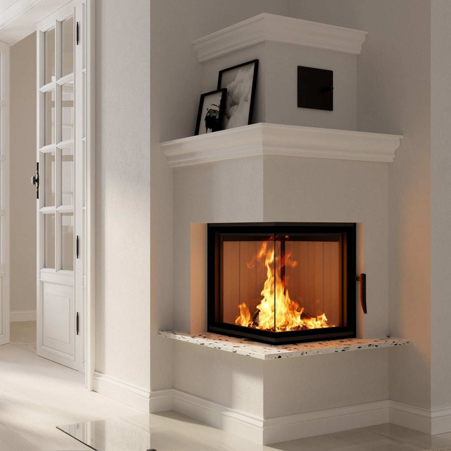 Toplozračni kamin s kotnim steklom 21