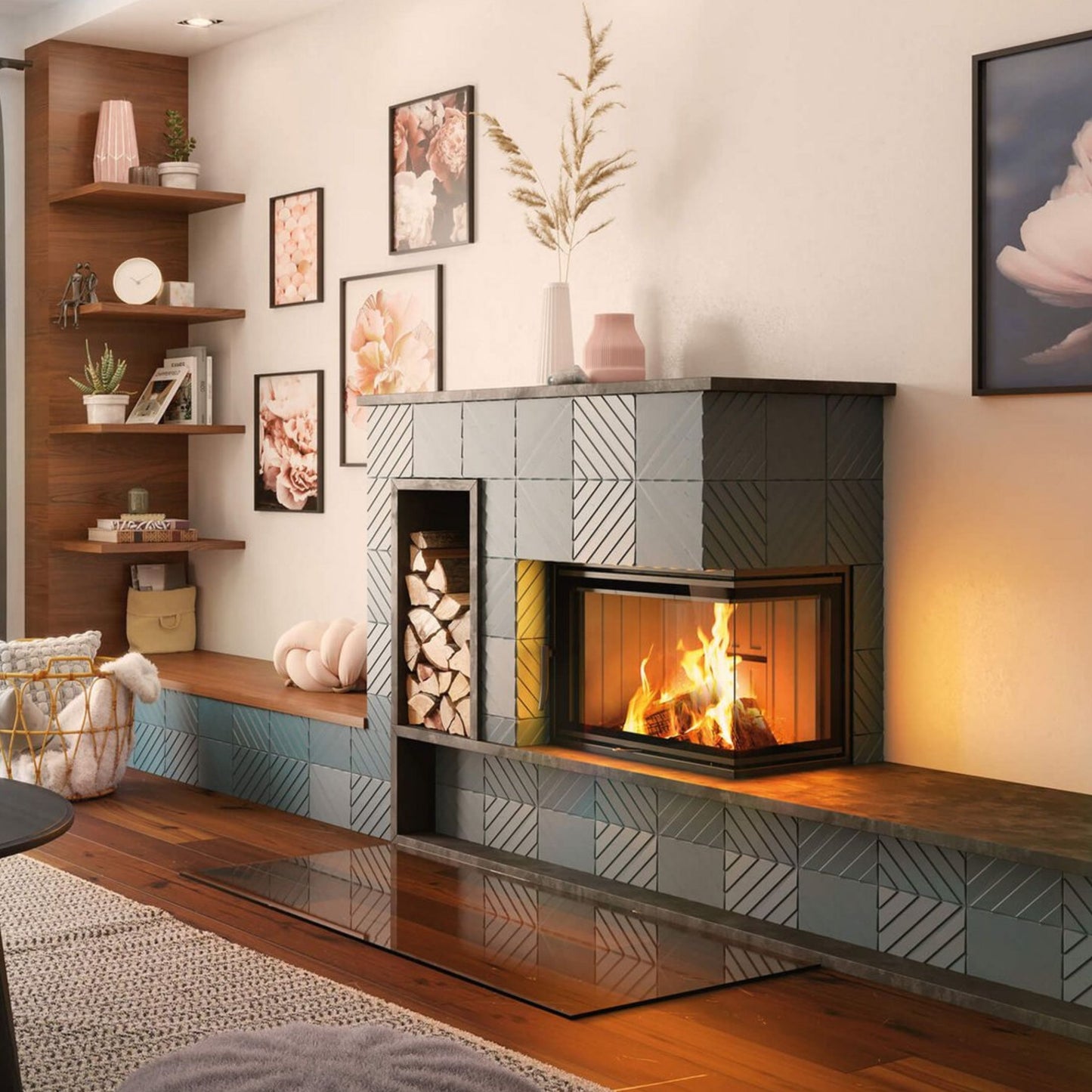 Toplozračni kamin s kotnim steklom 28